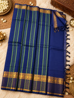 Navy Blue 120 Count Cotton Saree with Rich Gold Zari Border