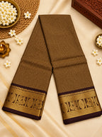 Chocolate Brown Checked Cotton Saree with Gold Zari Border