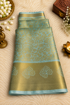 Sky Blue & Gold Silk Saree with Floral Zari Weave