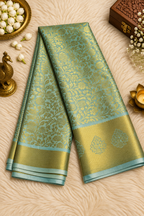 Sky Blue & Gold Silk Saree with Floral Zari Weave