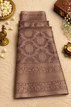 Wine Purple Silk Saree with Floral Zari Jacquard Design