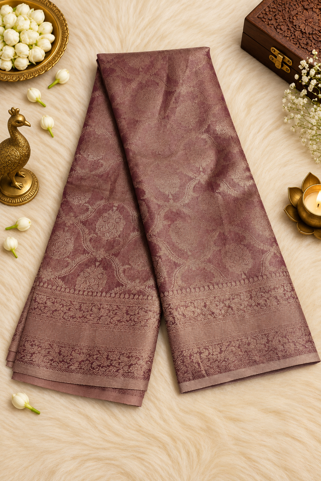 Wine Purple Silk Saree with Floral Zari Jacquard Design