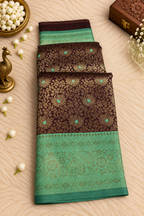 Wine Maroon Silk Saree with Antique Gold Zari & Turquoise Accents