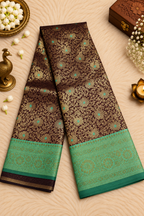 Wine Maroon Silk Saree with Antique Gold Zari & Turquoise Accents