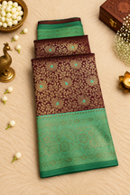 Deep Purple Silk Saree with Antique Gold Zari & Turquoise Accents