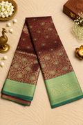 Deep Purple Silk Saree with Antique Gold Zari & Turquoise Accents