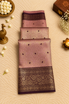 Lavender Silk Saree with Antique Gold Zari & Deep Purple Accents