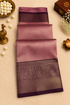 Lavender & Purple Silk Saree with Gold Zari Floral & Paisley Weave