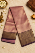Lavender & Purple Silk Saree with Gold Zari Floral & Paisley Weave