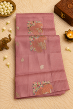 Dusty Rose Pink Silk Saree with Floral Zari Embroidery