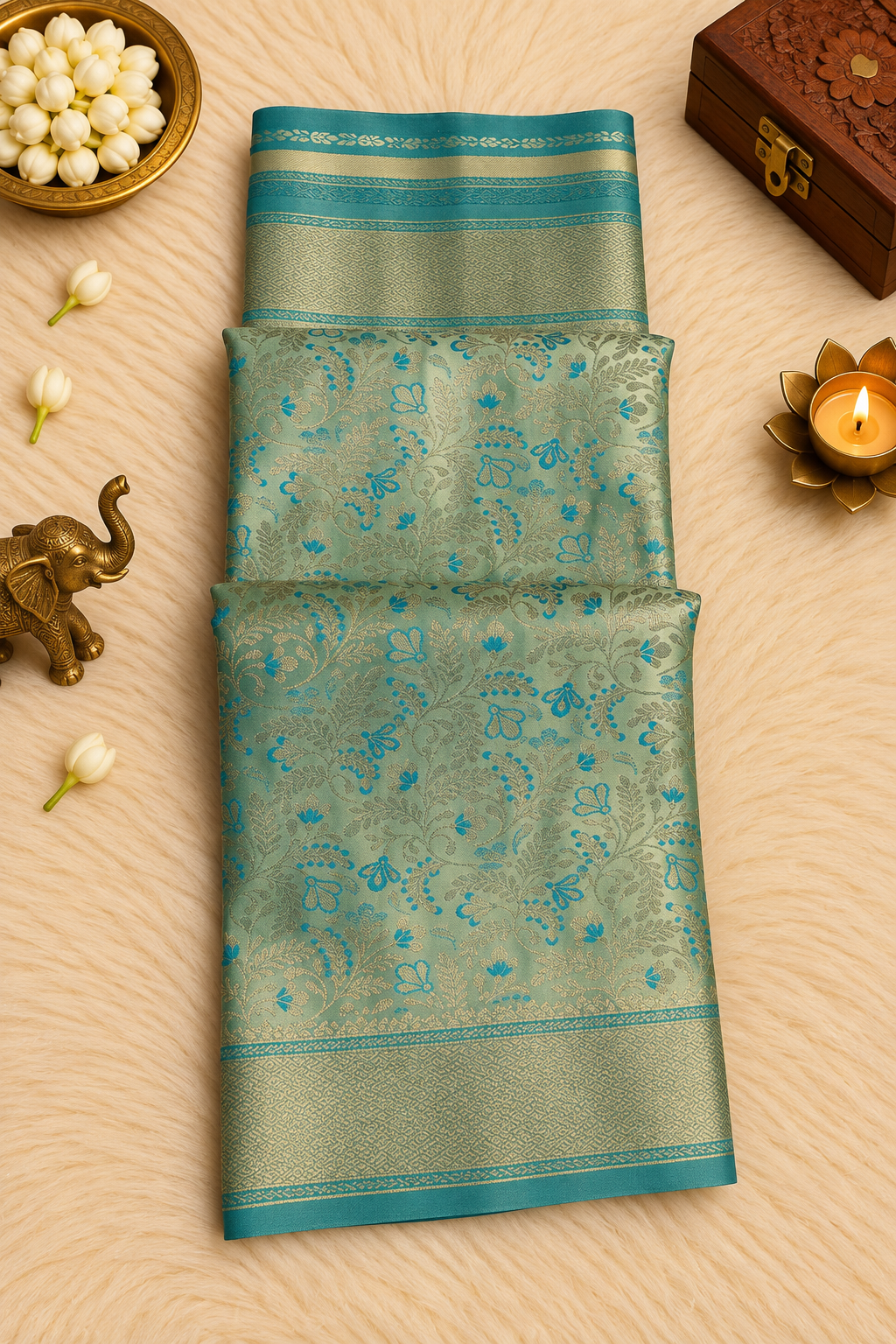 Ice Blue Silk Saree with Silver Zari Weave