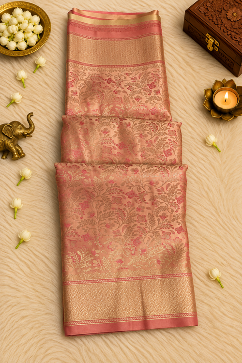 Blush Pink Silk Saree with Silver Zari Floral Weave