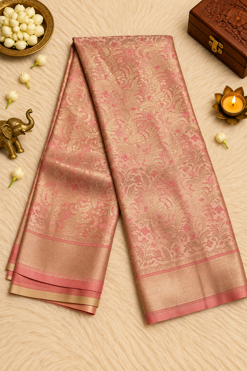 Blush Pink & Rose Gold Zari Silk Saree