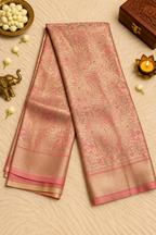 Blush Pink & Rose Gold Zari Silk Saree