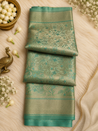 Soft Mint Green Silk Saree with Silver Zari Floral Weave