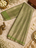 Pista Green Silk Saree with Silver Zari Floral Weave