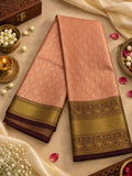Peach Silk Saree with Deep Wine & Antique Gold Zari Border