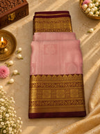 Dusty Rose Pink Silk Saree with Maroon & Antique Gold Zari Border