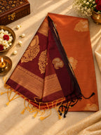 Rust Orange & Maroon Silk Saree with Antique Gold Zari