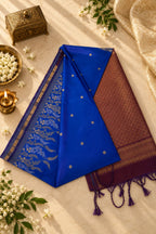 Royal Blue & Maroon Silk Saree with Gold Zari Floral Pallu