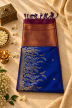 Royal Blue & Maroon Silk Saree with Gold Zari Floral Pallu