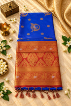Royal Blue & Maroon Silk Saree with Rich Gold Zari Floral Pallu