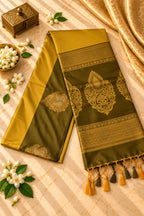 Mustard Gold & Olive Green Silk Saree with Paisley Zari Motifs