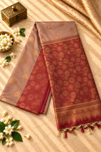 Blush Rose & Maroon Gold Zari Silk Saree