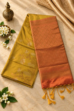 Mustard Gold & Copper Silk Saree with Floral Motifs