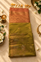 Mustard Gold & Copper Silk Saree with Floral Motifs