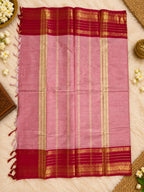 Pink & Magenta Cotton Saree with Gold Zari Border