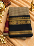 Taupe Checked Saree with Black & Maroon Gold Zari Border