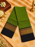 Olive Green 120 Count Cotton Saree with Black Gold Zari Border