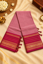 Pink & Magenta Cotton Saree with Gold Zari Border