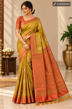 Mustard Gold & Copper Silk Saree with Floral Motifs