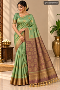 Mint Green & Wine Silk Saree with Floral Zari Pallu