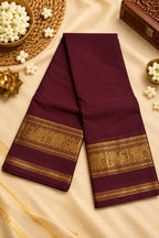 Chocolate brown Cotton Saree with Traditional Gold Zari Border