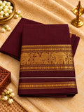 Chocolate brown Cotton Saree with Traditional Gold Zari Border