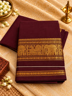 Chocolate brown Cotton Saree with Traditional Gold Zari Border
