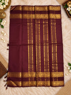 Chocolate Brown Cotton Saree with Rich Gold Zari Border