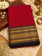 Red & Black 120 Count Cotton Saree with Rich Gold Zari Border