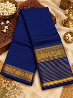 Navy Blue 120 Count Cotton Saree with Rich Gold Zari Border