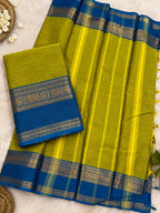 Olive Green & Royal Blue Kanchi Cotton 120 Count Saree