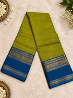 Olive Green & Royal Blue Kanchi Cotton 120 Count Saree
