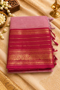 Pink & Magenta Cotton Saree with Gold Zari Border