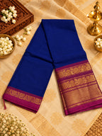 Royal Blue 120 Count Cotton Saree with Magenta Gold Zari Border