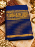Navy Blue 120 Count Cotton Saree with Rich Gold Zari Border