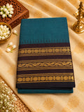 Deep Teal 120 Count Cotton Saree with Maroon Gold Zari Border