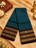 Deep Teal 120 Count Cotton Saree with Maroon Gold Zari Border