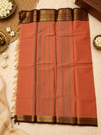 Rust Terracotta 120 Count Cotton Saree with Maroon Gold Zari Border